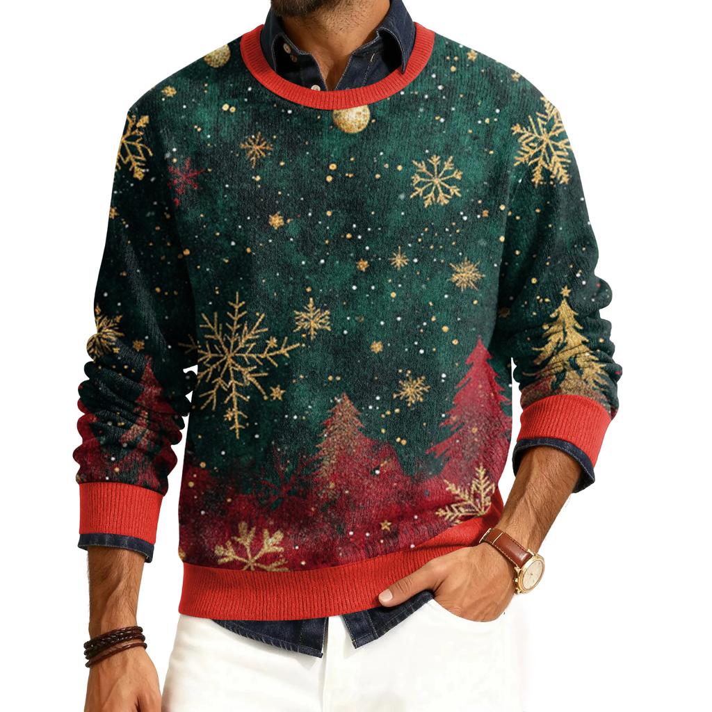 Men's Round Neck Long Sleeve Ribbed Knit Pullover