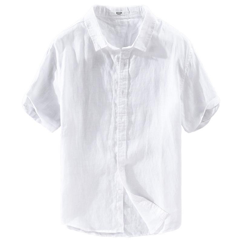 Camisa Casual de Manga Curta de Linho Puro para Homem - Estilo Versátil, Atacado 9012