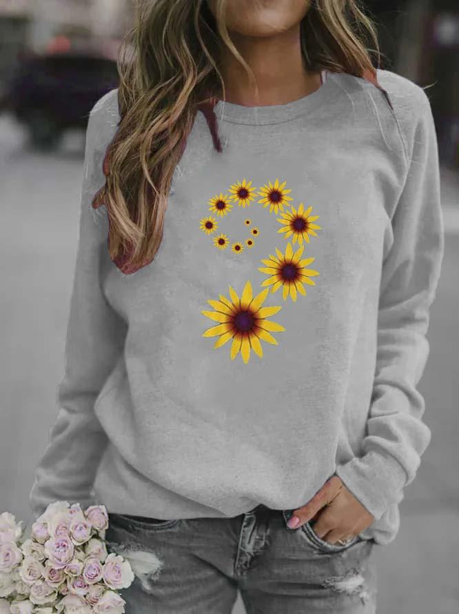 Sunflower Print Women's Round Neck Hoodie