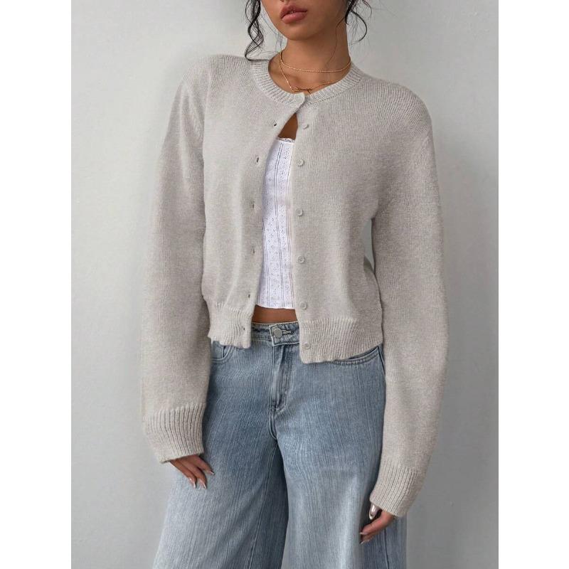 Women S Long Sleeve Knit Cardigan Sweater Short Length Loose Fit