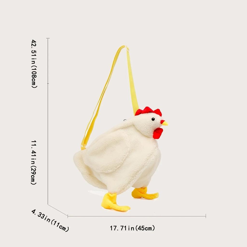 Borsa a tracolla con motivo a pollo in morbido peluche, Borsa a spalla carina in cartone animato, Novità, per Donna Ragazza, Uso Quotidiano, Viaggio, Lavoro, Festa.