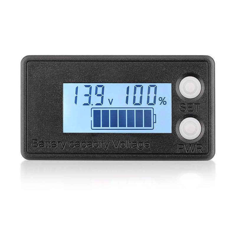 DROK Waterproof Battery Monitor 12V 24V 36V 48V 72V Battery Meter 8-100V, Battery Capacity Tester LCD Display Color Screen Backlight, Fit for Car