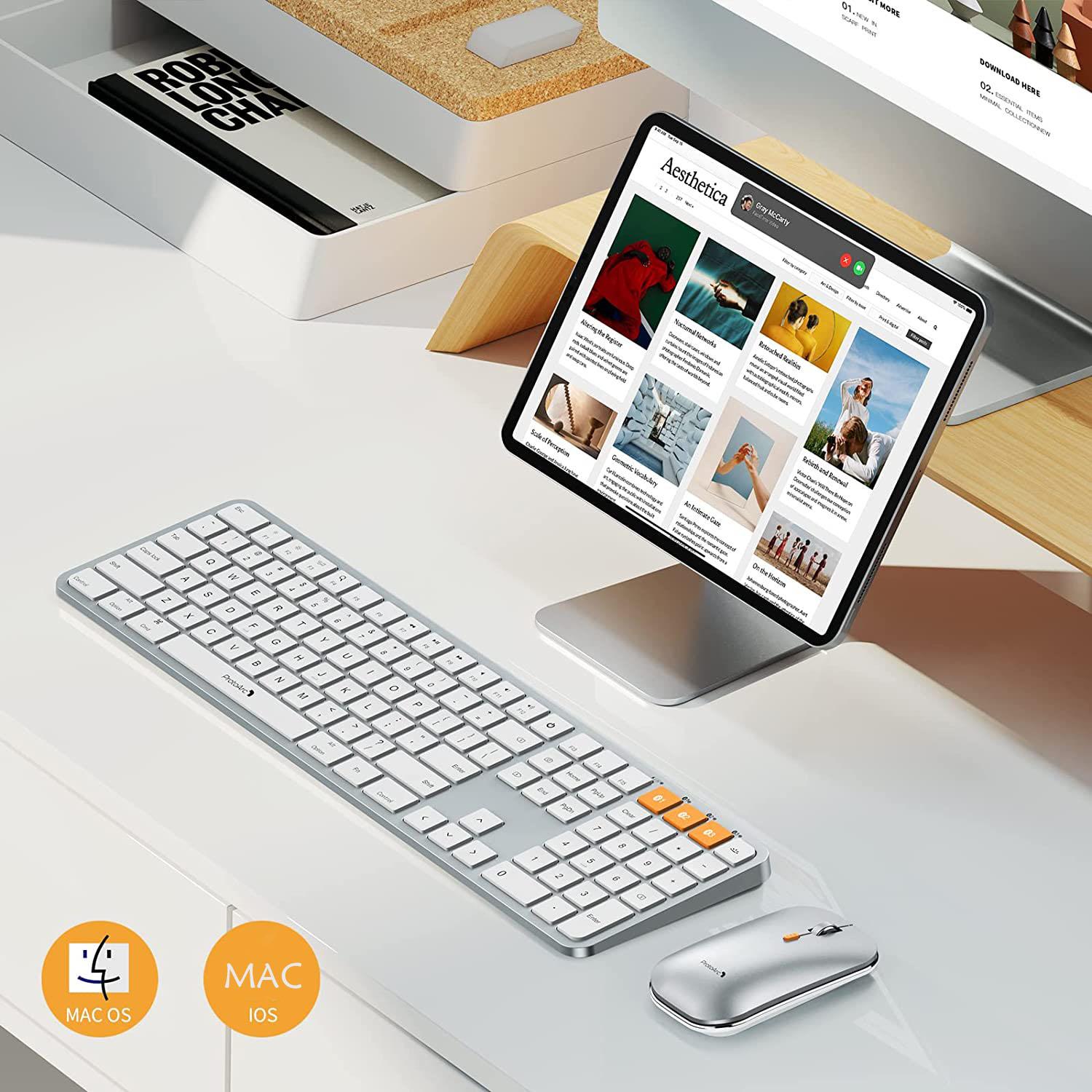 

Беспроводная клавиатура и мышь Protoarc со светодиодной подсветкой, перезаряжаемые сверхтонкие клавиатуры и мыши, 3 подключения Bluetooth