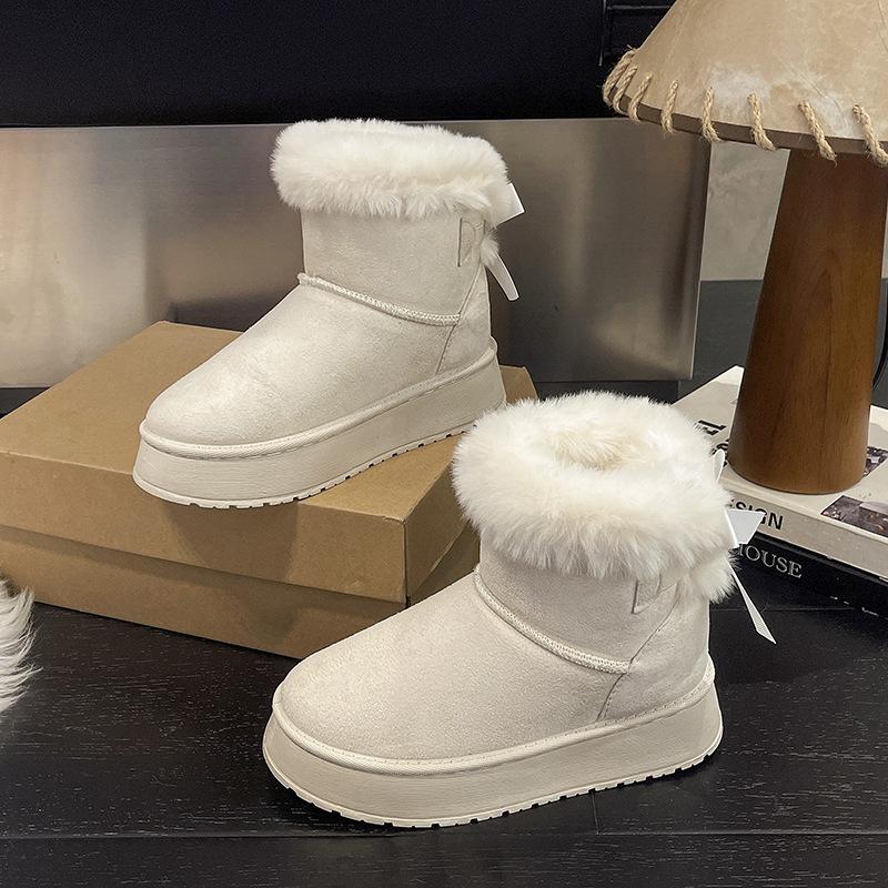 Fashion Large Size Women's Snow Boots 2025 Winter New Fashion Bow Knot Thicken Warm Cotton Boots Height Increasing Outdoor Casual Shoes