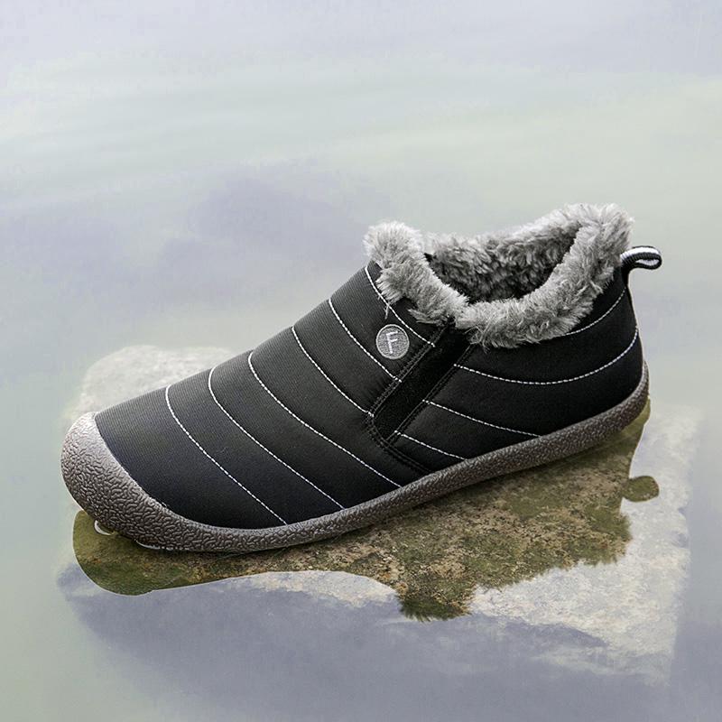 Plush Snow Boots Slip-on Cotton Shoes Winter Warm Casual Sports Shoes Walking Flats Waterproof Daily Shoes