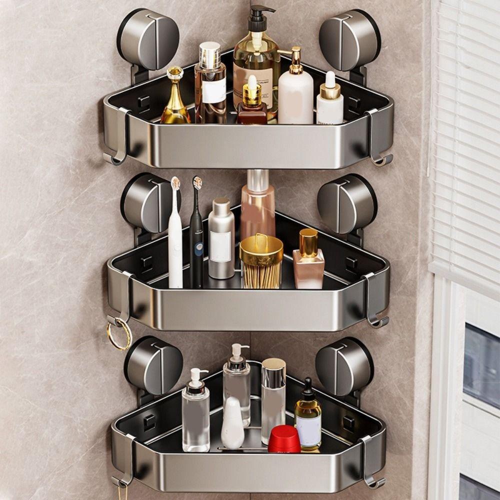 Large Capacity Suction Cup Triangle Storage Rack No Drilling Wall Corner Shelf Toilet