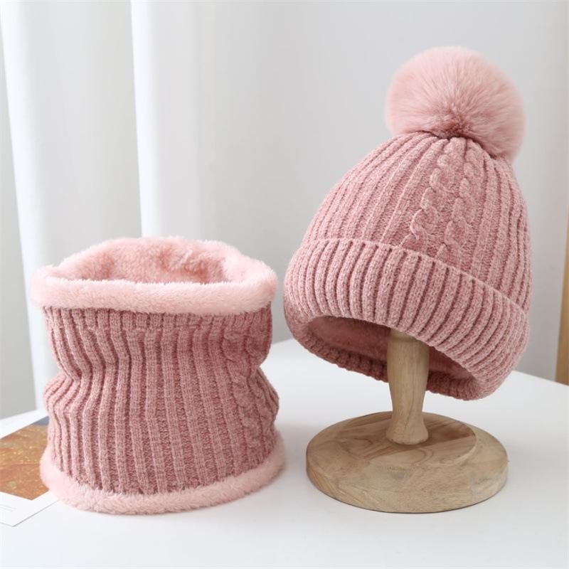 Hat Women's Autumn and Winter Snow, Cute Versatile Scarf Suit Hat Fashionable Velvet Thickened Knitted Hat Tide