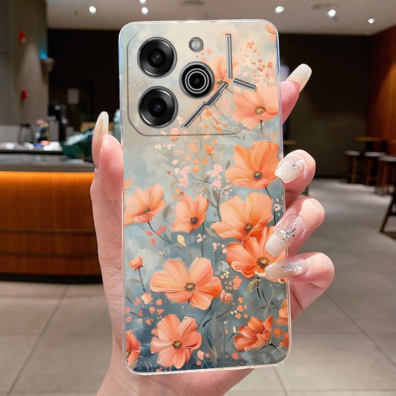Phone Case For Tecno Pova 6 Pro 5G LI9 Case Tecno Pova 6 5G LI7 Back Cover Luxury Butterfly Flowers Transparent Soft TPU Casing