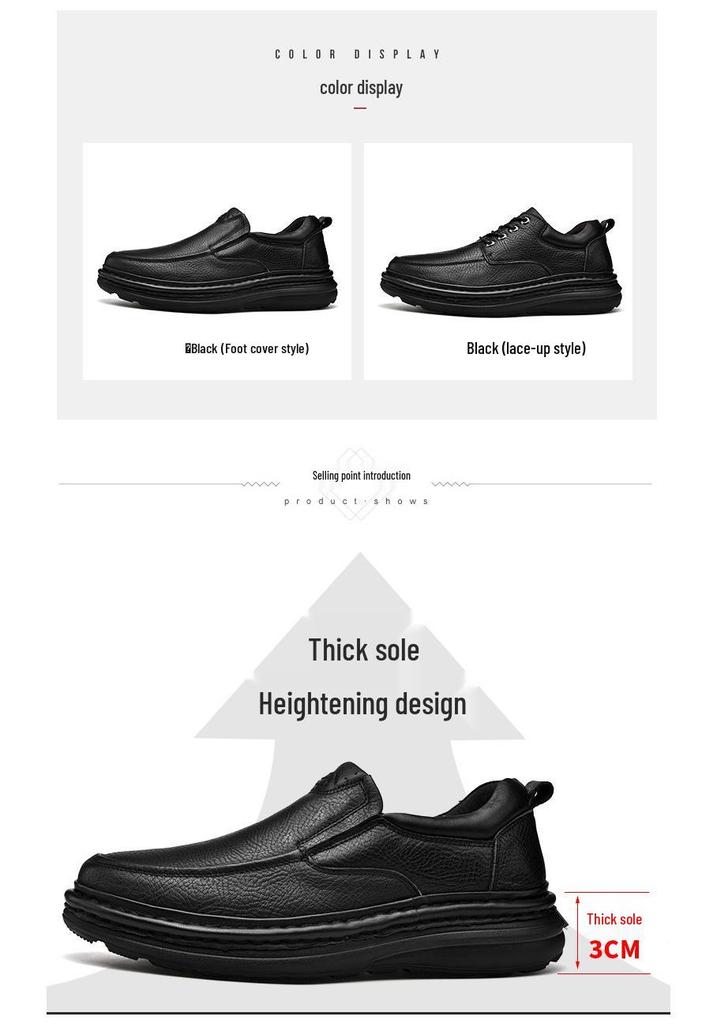 High-End Autumn/Winter 2021 Men's Slip-On Thick-Soled Genuine Leather Business Shoes