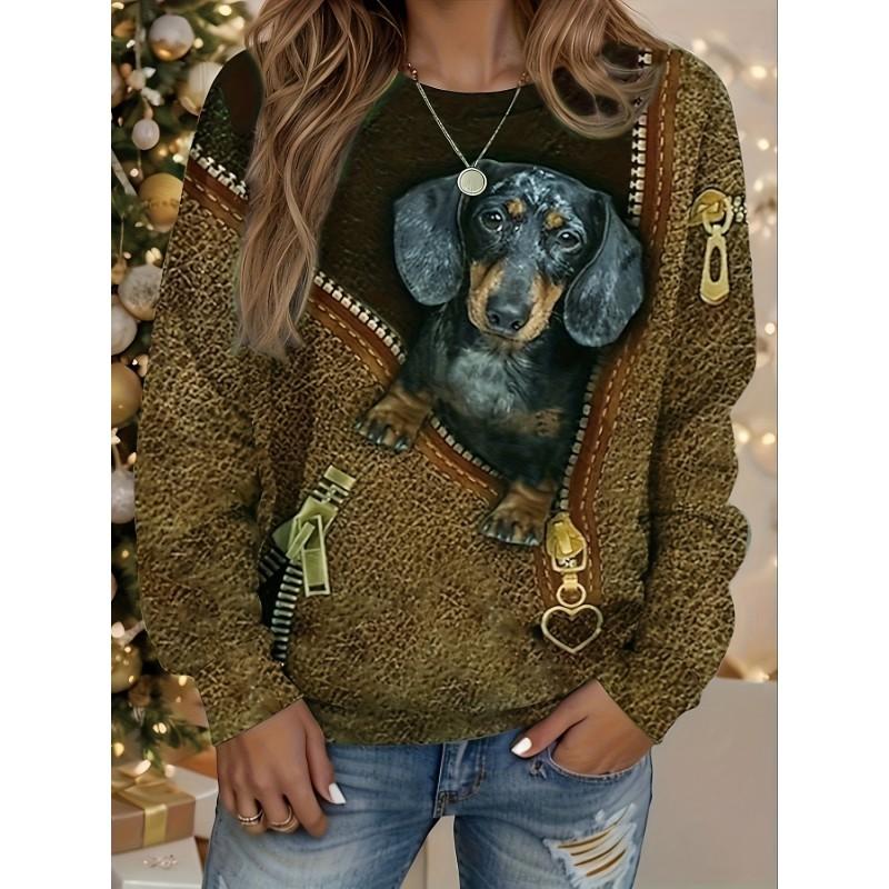 Womens Round Neck Pullover Sweatshirt With 3D Christmas Tree Print Casual Comfort Fit 2025