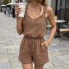 Summer New Style Casual Vacation Wear One-piece Pants with Pure Color Texture and Knotting Suspenders One-piece Short Pants