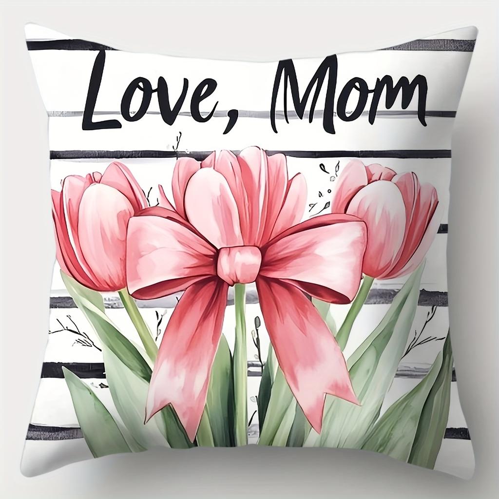 4pcs Set, Mother'S Day Pillowcase, Flower Pillowcase, 45x45cm, Single-Sided Print, Mother'S Day Decoration, Sofa Waist