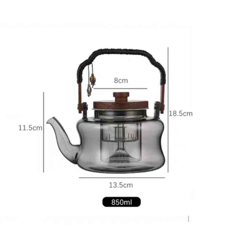 850ml Glas-Teekanne mit Holzgriff und Siebeinsatz, Haushalts-Hitzebeständige Teekanne zum Aufbrühen von Tee und Kaffee, Kungfu-Teegeschirr