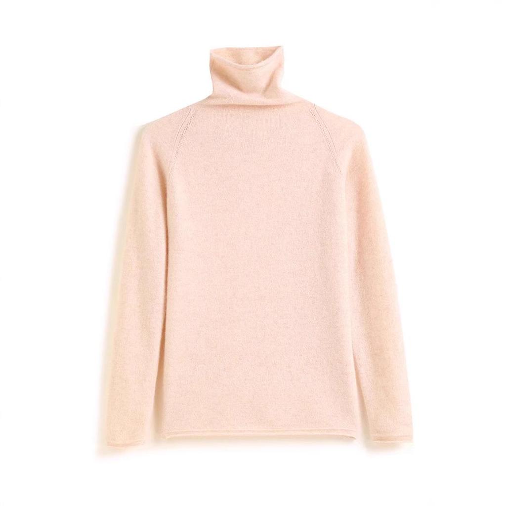 High-End Women's Loose Fit Cashmere Turtleneck Sweater with Rolled Edge