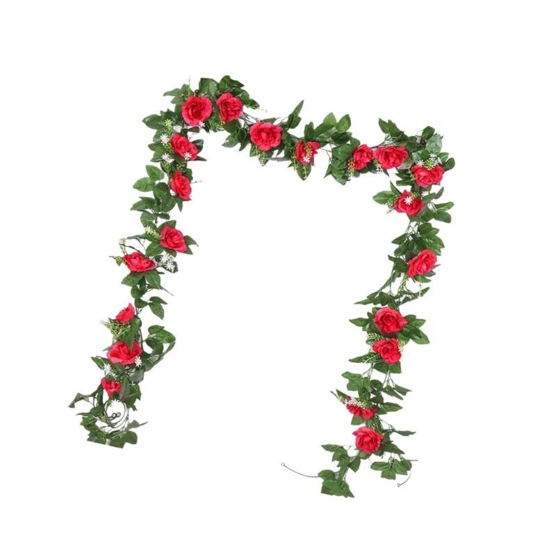 Artificial Rose Vine Flower Decoration 10 Head 7.21ft Artificial Flower Vine Hanging Plant for Wedding Home Garden