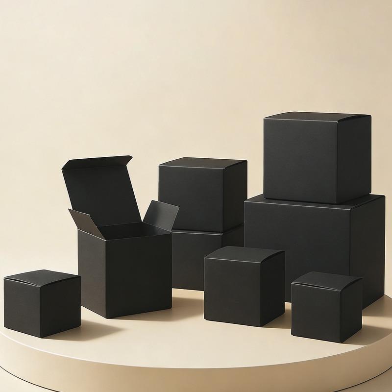 100pcs Black Cardboard Packaging Box Folding Cosmetic Essential Oil Gift Box DIY Handmade Packaging Paper Boxes for Hardware Electronic Accessories