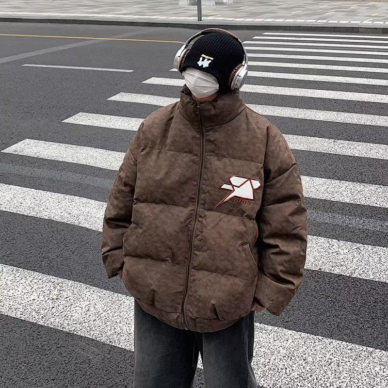 Men's Retro American-Style Hip-Hop Embroidered Cotton Coat - Winter Loose Fit