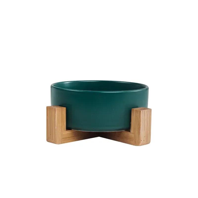 Cat bowl cerami double bowl water bowl integrated wooden rack protects cervical spine high-legged dog bowl dog bowl