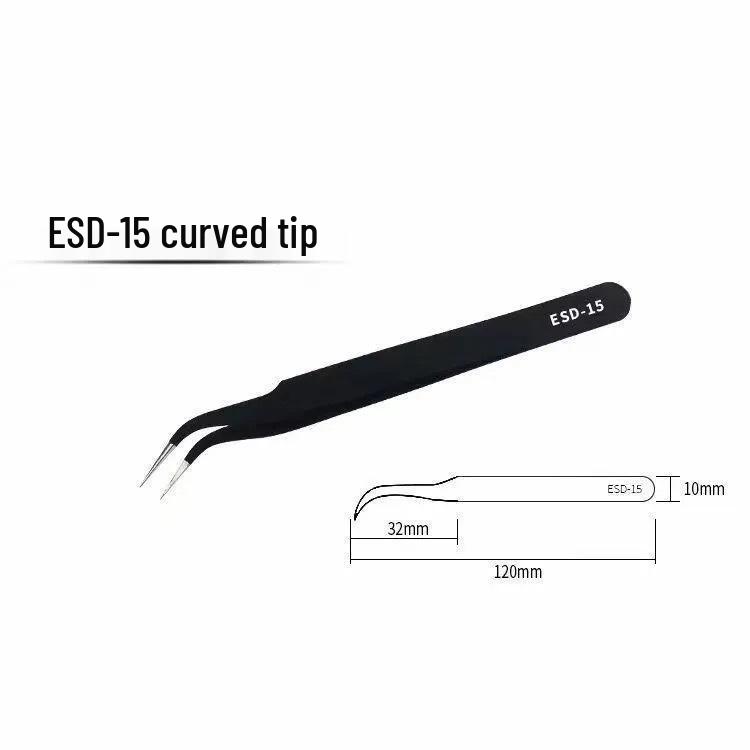 Bent Tip Stainless Steel Precision Tweezers: Fine-Point, Anti-Static Tool for Hair, Acne, Bird's Nest Picking, and Repair.