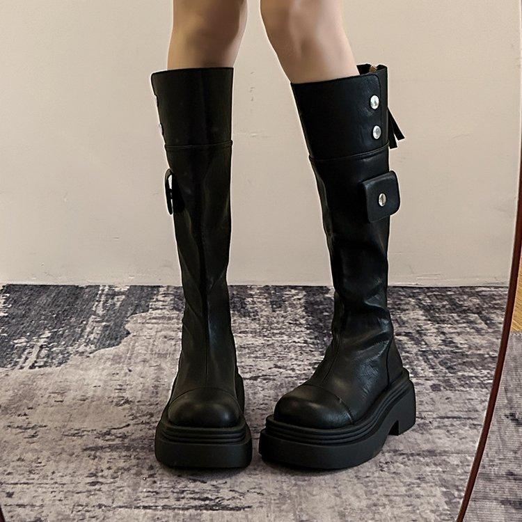 Fashion leather platform British style two wear tall boots knight boots women 2025 new long boots autumn and winter