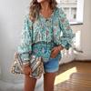 YYFS Women's Fashion Casual Spring Autumn Flower Pattern Print Long Sleeve V-Neck Blouses & Shirts
