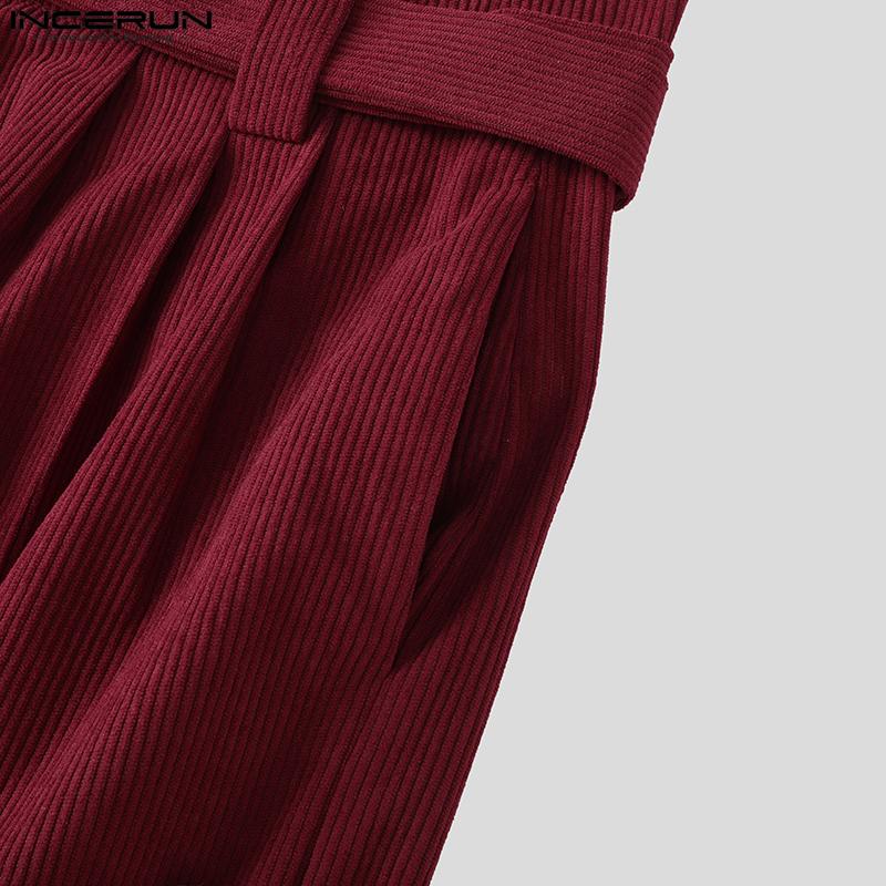 INCERUN Men Zip-up High Waist Casual Loose Long Texture Pants Trousers