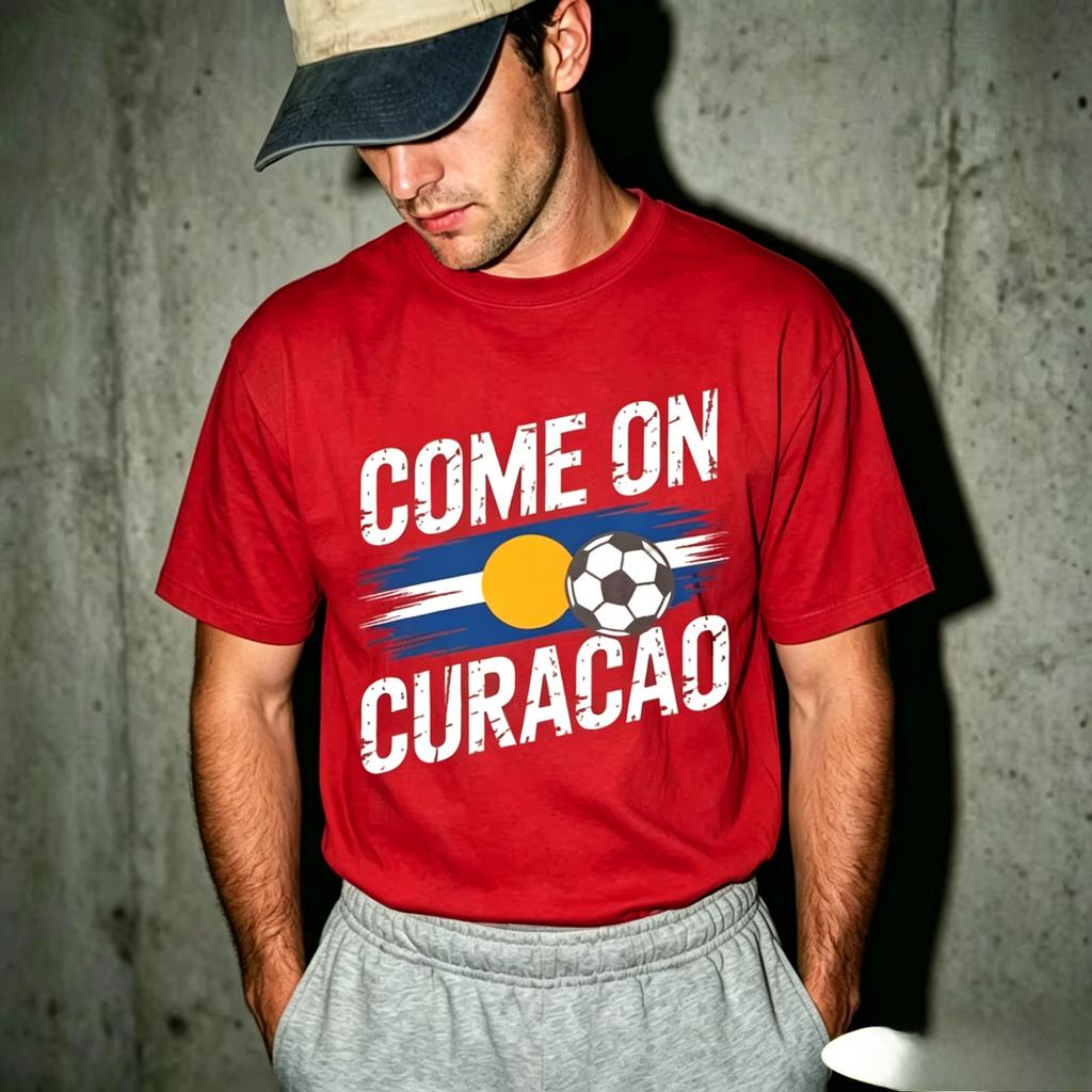 Come on Curacao Flag Soccer Ball Graphic T Shirt Vintage Distressed Print Sports Fan Supporter Casual Streetwear Football Tees