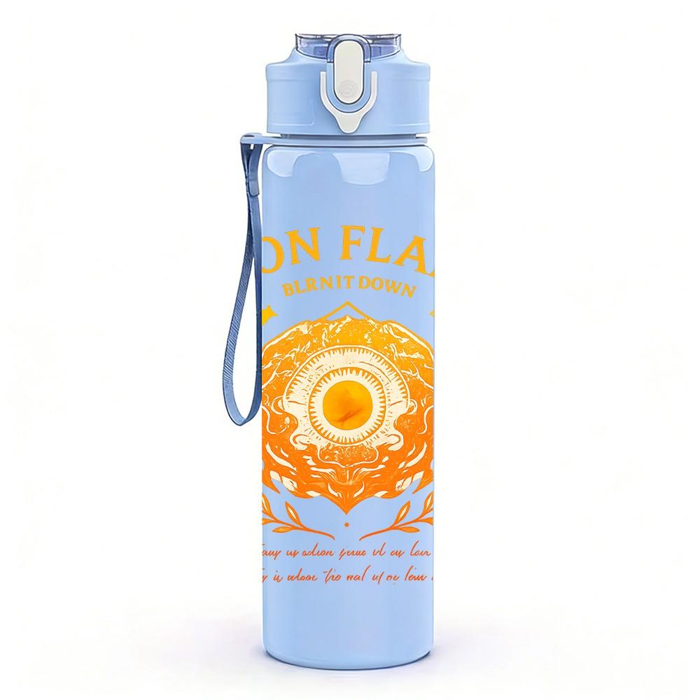 1PC Iron Flame Sunflower Art 750ml Color Plastic Sports Water Bottle Leakproof Flip Straw Lid Suitable for Sports Office Home Use
