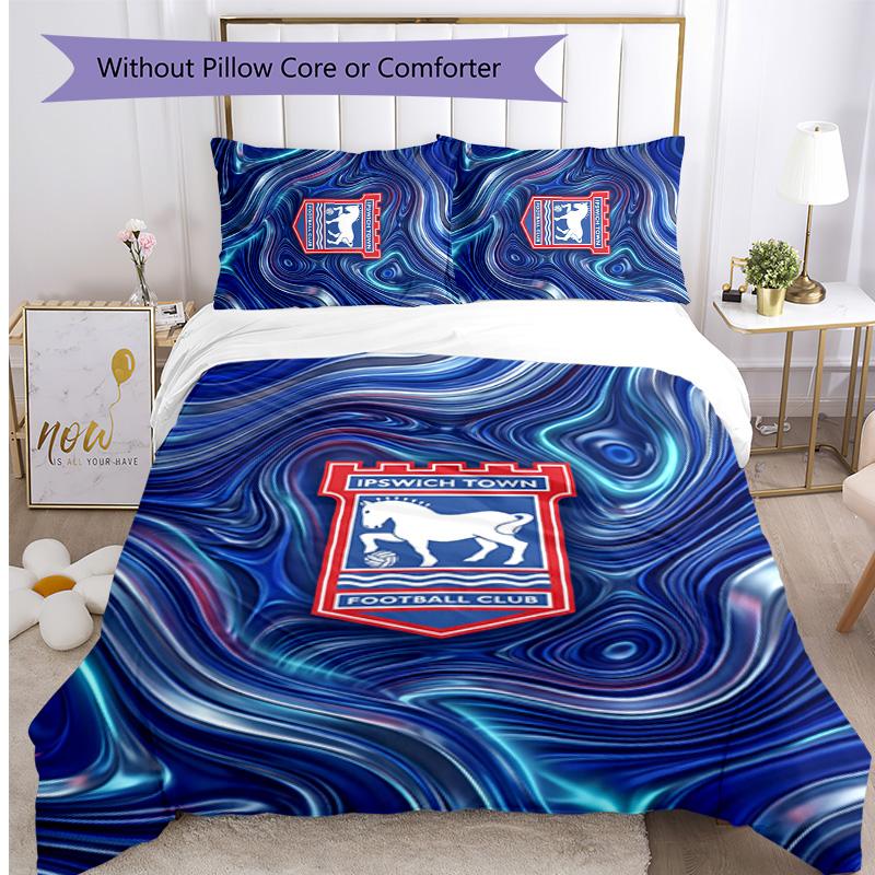Ipswich Town Football Printed 3 Pieces Bedding Set, Comfortable Skin Friendly Bedroom Duvet Cover Set