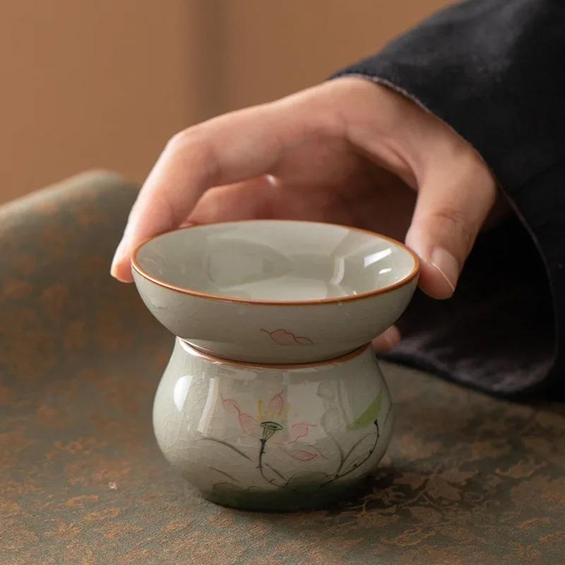 Keramisk Håndmalt Tesil Geyao Tefilter Vintage Lotus Tesil Kung Fu Tesett Tilbehør for Hjemmekontor