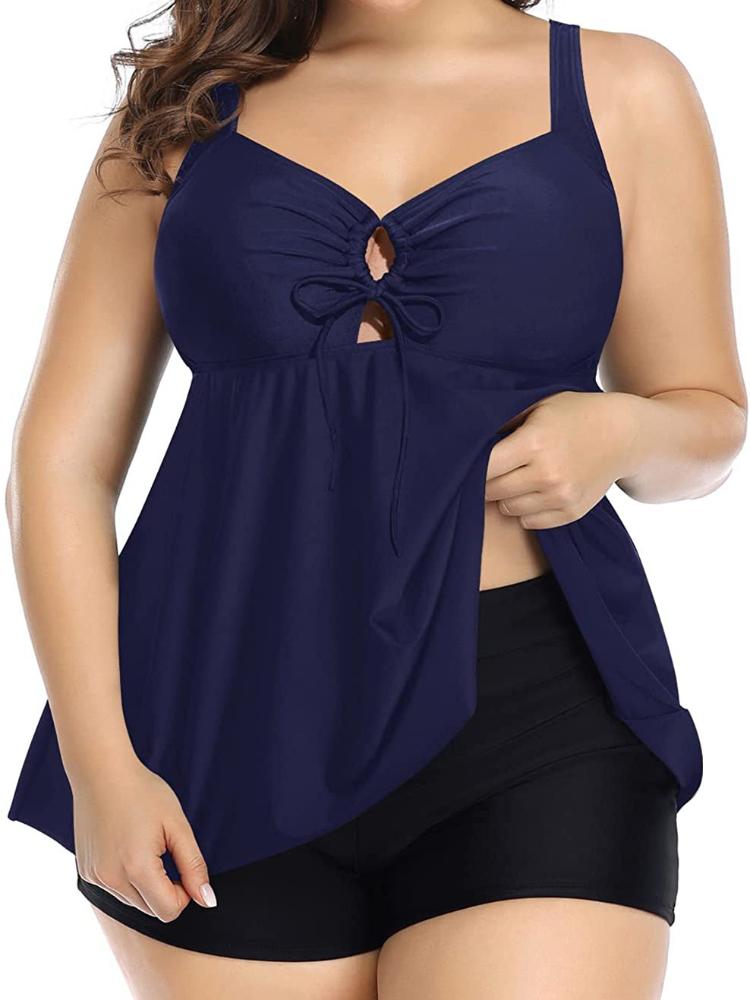 Women Tankini Plus Size Swimwear 2023 Push Up Swimsuit Sexy V-neck Soild One Piece Bathing Suit Adjustable Large Swim Dress 4XL