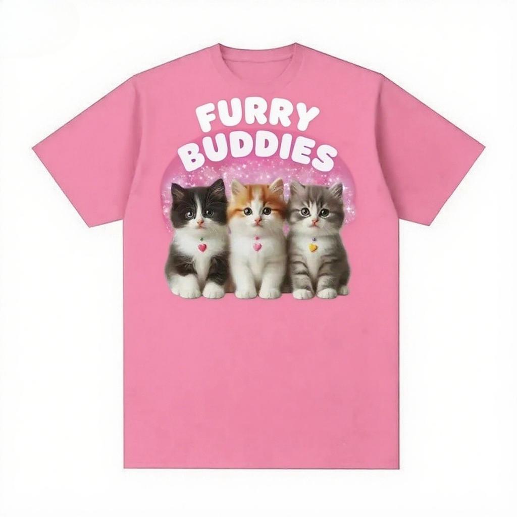 Fun Cat Men's Printed Short Sleeve Summer Casual Versatile Street Atmosphere T-Shirt Cool Breathable Oversized Top