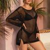 Charmleaks Cover Up Solid Cutout Bikini Hook Flower Beach Smock Skirt Woman Long Sleeve