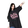 Plus Size European Style Mid-Length Black Oversized Tee for Women, Hip-Covering Loose Fit, Short Half-Sleeve, Summer 2025