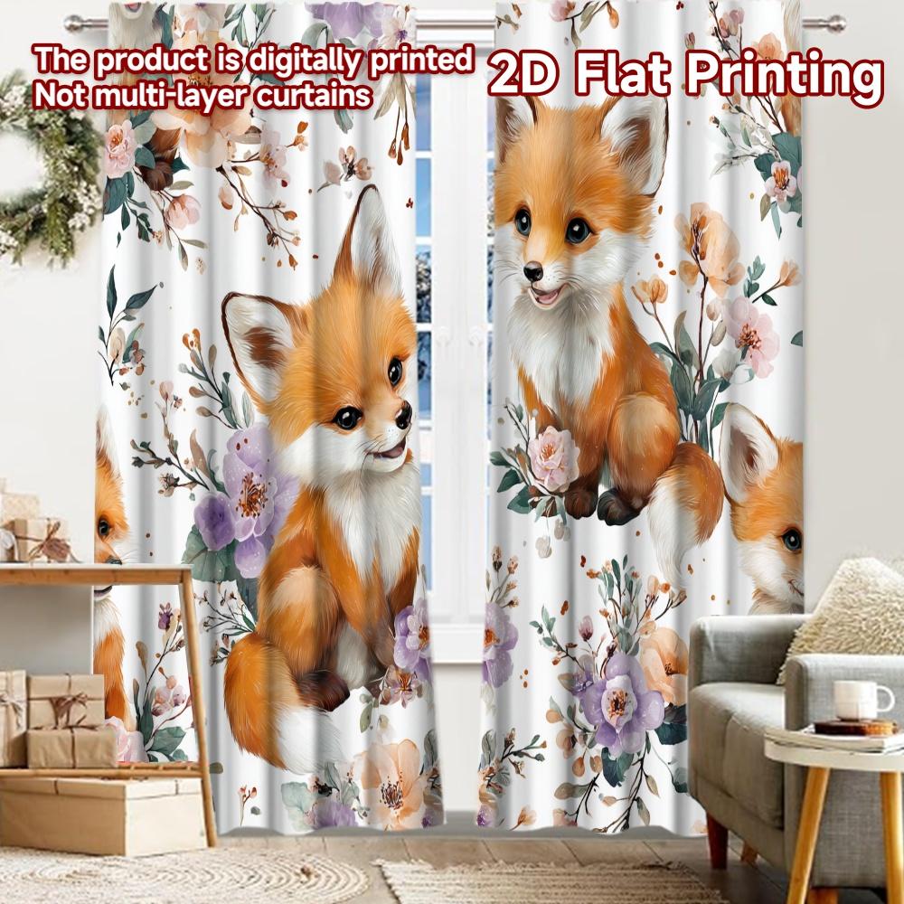 

2pcs, 2D FLAT PRINTING Curtains (Without Rod) Fox Pattern Christmas Festival Popular Curtains&Drapes Durable Polyester Fabric 52.50 × 116.00 cm 2 pcs