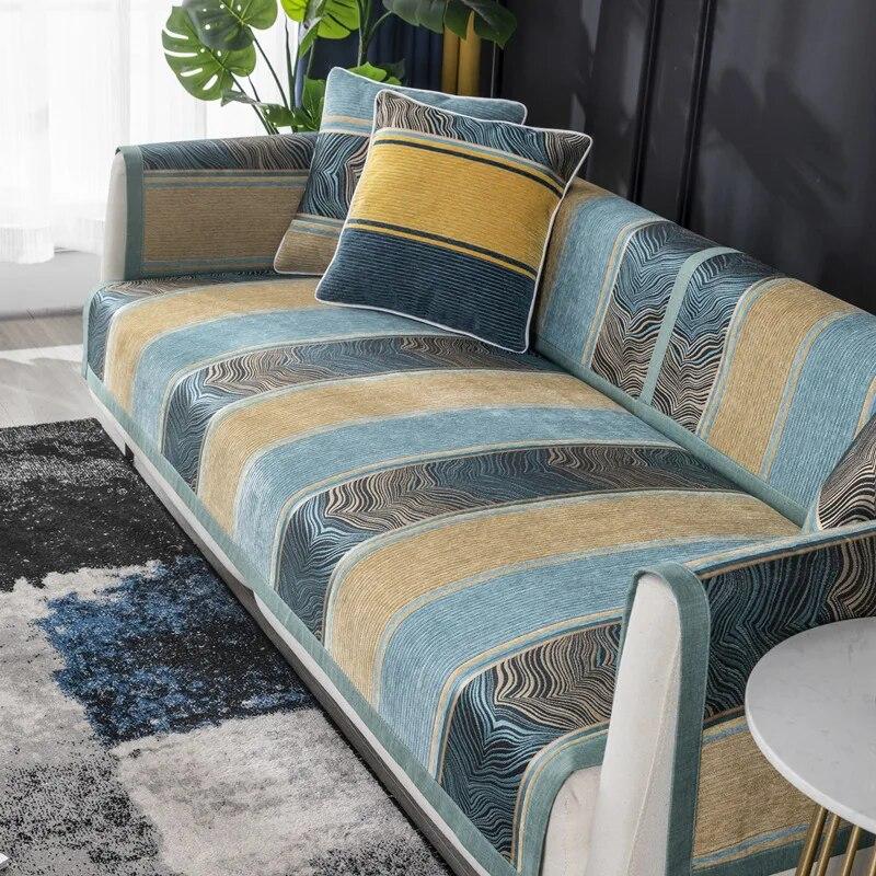 

Chenille Striped Sofa Cushion Pillowcase Anti Slip Wear-resistant Sofa Cover for All Seasons High End Soft Towel 70x70cm 1pcs