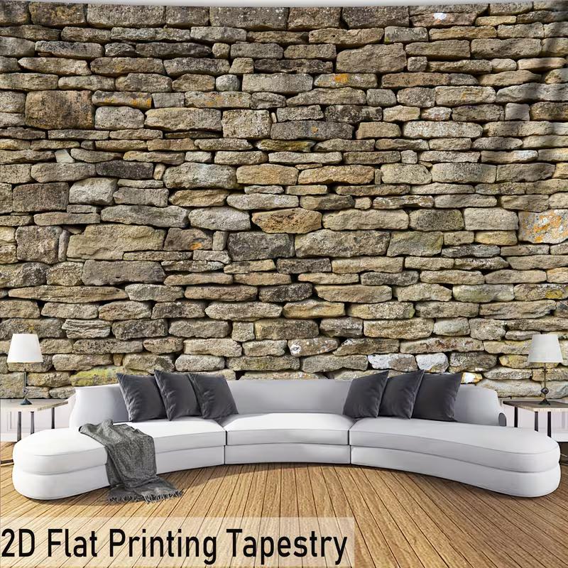 2D Rustic Stone Wall Backdrop, Vintage Brick Rock Wall Tapestry for Photo Booth