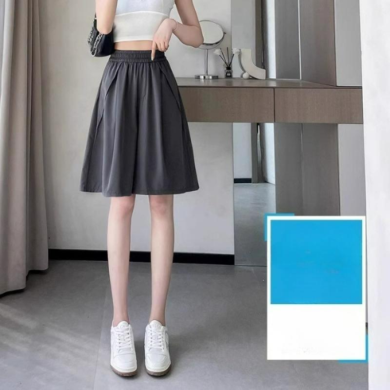 Five-point Trouser Skirt Women's Summer Casual Large Size High Waist Was Thin Ice Silk Quick-drying A-line Wide-leg Shorts