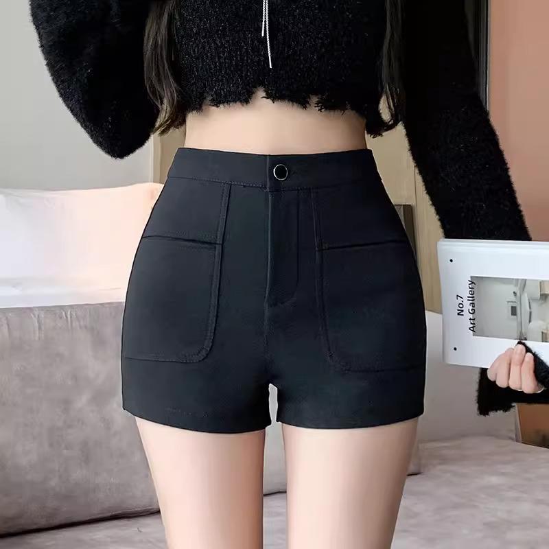 Women's High-Waist Black Suit Shorts, New for Autumn/Winter 2023 - Sexy Wide-Leg Boot Pants