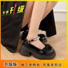 Mary Jane small leather shoes women's spring new thick-soled heightening bow with skirt thick heel high heel single shoes
