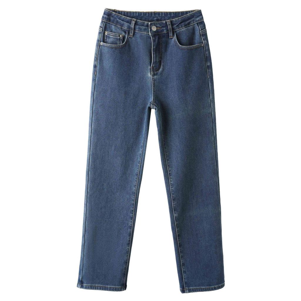 Women's 2024 High-Waisted Slimming Cigarette Pants - Fleece-Lined Autumn/Winter Loose Straight-Leg Jeans