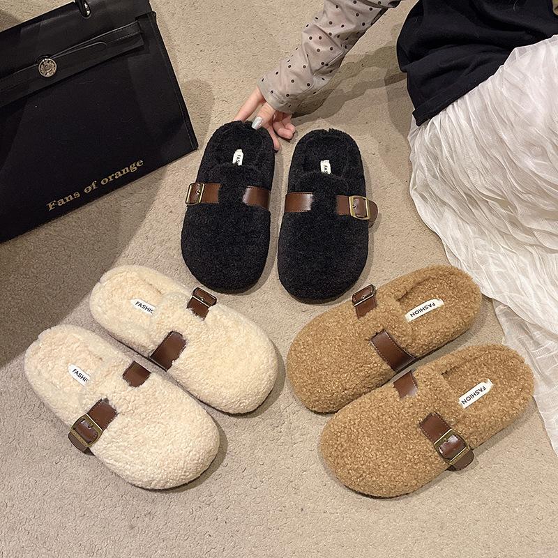 Mao Mao Slippers Women's Outer Wear 2025 Autumn and Winter New Korean Version One-pedal Flat-bottomed Lazy Bag Head Cotton Slippers