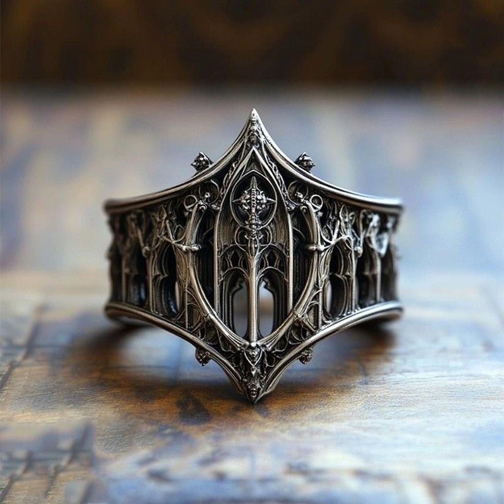 Gothic Vintage Ring Medieval Castle Inspired Design Elegant Jewelry For Women Men Unisex Gift Zinc Alloy Durable Comfort Fit