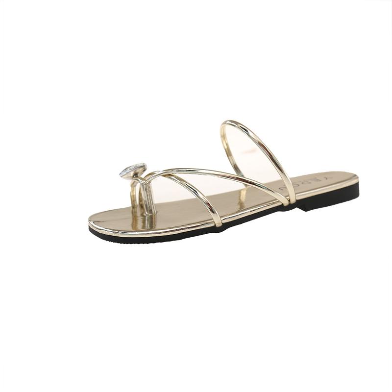 Toe-clip Slippers for Women in Summer 2025 New Square Toe Clip-toe Rhinestone Flat Toe Cover Soft Sole Cool Mop