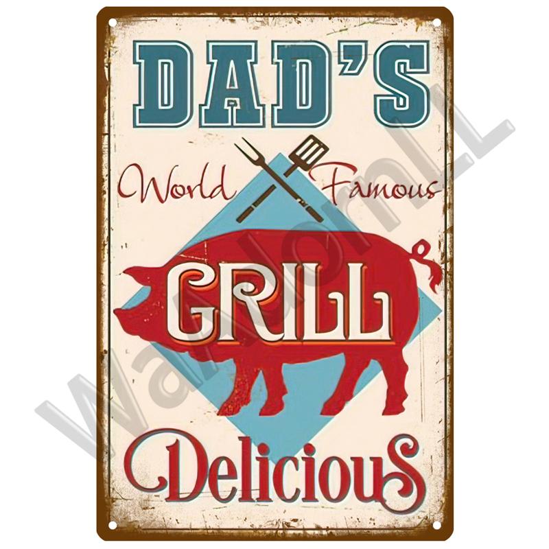 BBQ Zone Metal Sign Vintage Tin Sign Dad`s BBQ Yard Outdoor Party Decoration Plate Retro Barbecue Rules Slogan Decor Accessories