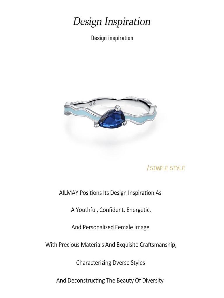 Women's Retro S925 Silver Sapphire Teardrop Ring: Luxury Blue Enamel Geometric Design for Index Finger