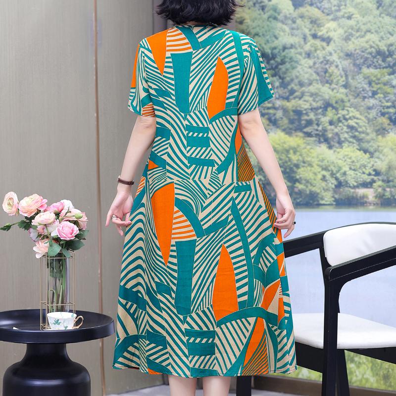 Elegante Damen-Sommerkleider Übergröße Lässig Print Kurzarm Langkleid