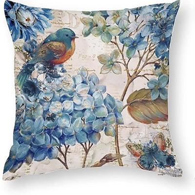 Short Plush Floral Pillowcase Blue Decorative Pillow Cover Flower Farm Cushion Cover Home Sofa Decoration