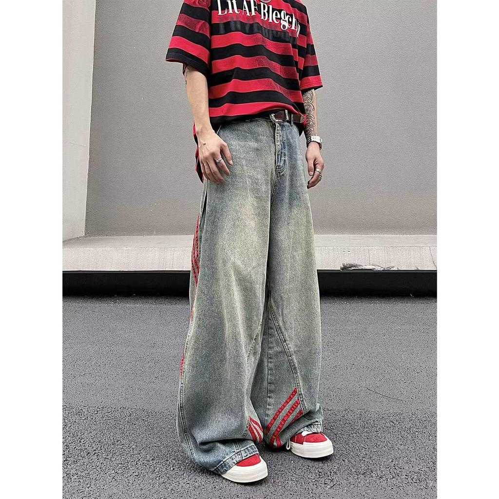 American Retro Vibe Herren Distressed Gestreifte Schlagjeans