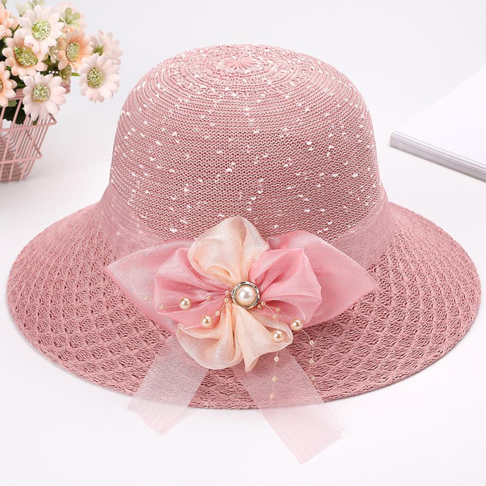 Bow Flowers Straw Sun Hat Woman Bucket Summer Sunscreen Wide Brim Sun Cap Outdoor Beach Accessories